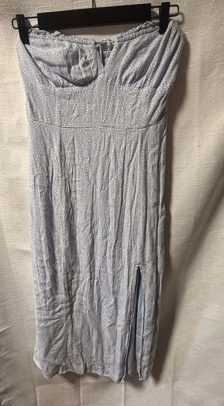 Aéropostale Light Blue Floral Print Smocked Strapless Midi Dress